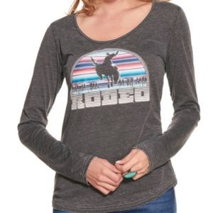 Cowgirl Hardware Black Sunset Rodeo Rider Long Sleeve Scoop Neck Women’s Medium